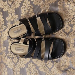 Navy blue leather strappy slides